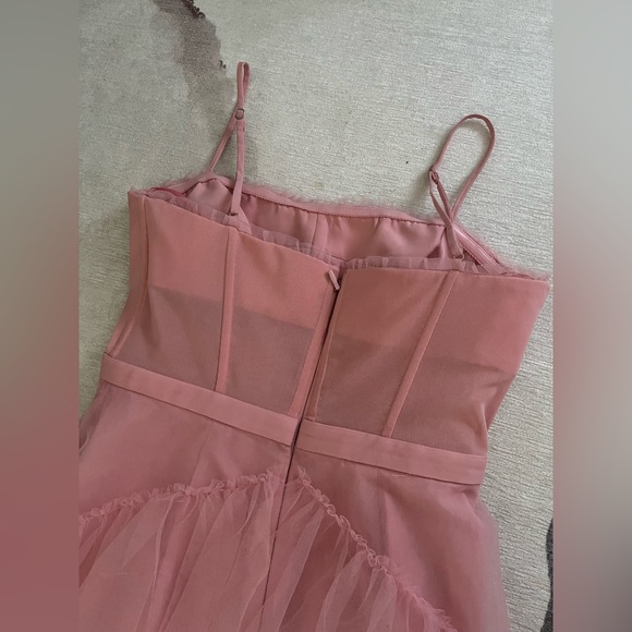 BCBG - Oly Tiered Ruffle Tulle Evening Gown, Bridal Rose - Picture 7 of 9